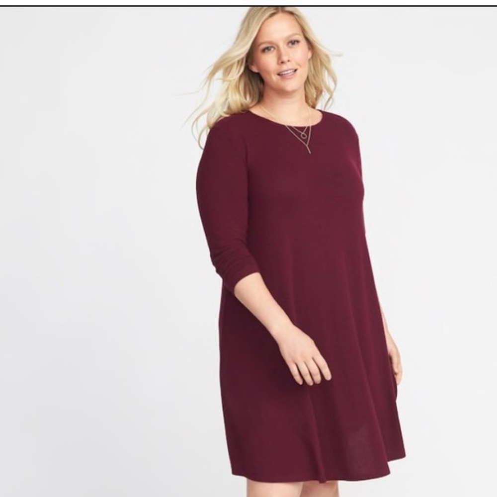 Burgundy 3/4 Sleeve Plus Dress